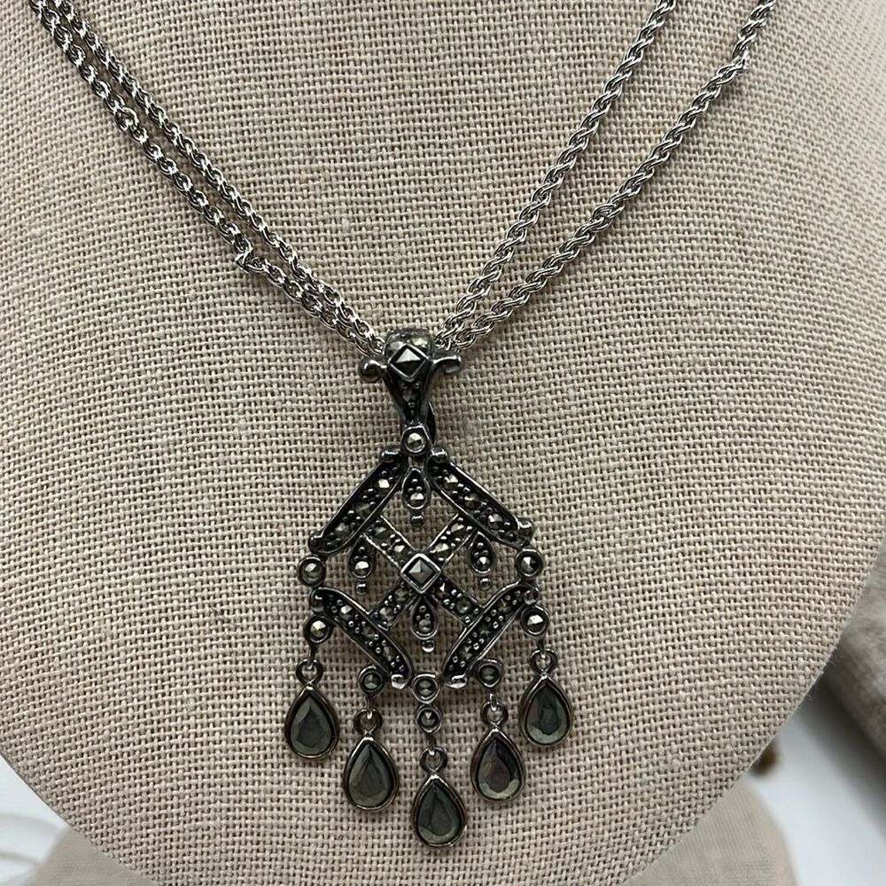 🌟 Exquisite Vintage Marcasite Chandelier Necklace Pendant by Suspicion 🌠 - Picture 5 of 11